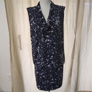 Michael MK Splatter Sleeveless Cowl Midi Navy XL